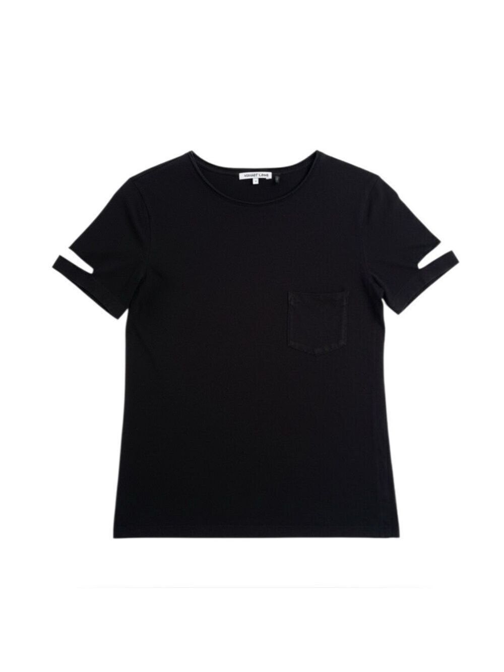 Helmut Lang Cutout Sleeve Black Cotton Tee Women’s Small Minimalist Made in USA